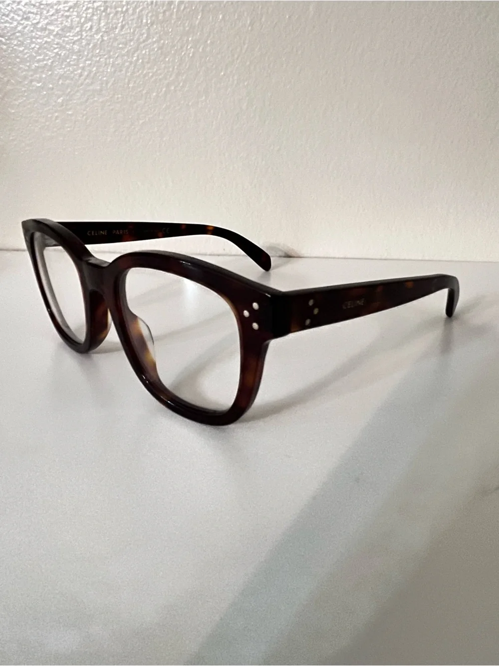 Celine Tortoiseshell Round-Edge Acetate Glasses
